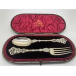 Hallmarked silver spoon and fork, London 1894 maker James Henry and Herbert Barraclough. 92.6gms.