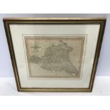 Framed map East Riding of Yorkshire, hand coloured, John Cary 1793. 23 h x 27cms w.