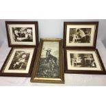 Four framed reproduction Edwardian risque photo prints. 12 x 17cms and a gilt framed print, Highland