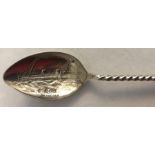 A hallmarked silver commemorative spoon CUNARD-LUCANIA-a launch souvenir with embossed vessel