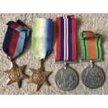 WW II group of 4 medals with ribbons, Campaign, Defence 39-45 and Atlantic Star.