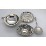 Silver to include quaich, Edingburgh 1971, an oval Birmingham 1893 dish with repousse cherubs,