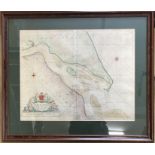 Large framed coloured map of River Humber presented to the Corporation of Trinity House by Captain
