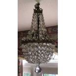 Gilt and cut glass drop chandelier. 47 drop x 28cms w.