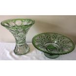 Green coloured glass vase, 25cms h and bowl, 29cms d. Condition ReportGood condition.