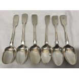 Six Georgian and Victorian silver teaspoons , various dates , London 1826, 1827, 1848, 1852. 113gms.