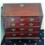 An 18thC mahogany bureau on bracket feet. 103 h x 91.5 w x 51cms d.