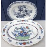 Two meat plates, one with tree and well. 43 x 54cms. Booths 'The Pomadour' and Wedgwood pearl - Rose