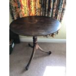 A 19thC mahogany pedestal table on turned support and 3 splayed legs. 73cms h, 62 x 46cms top.