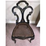 A Victorian papier mâché mother of pearl inlaid bedroom chair slight a/f.