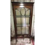 Edwardian mahogany and inlaid display cabinet. 160 h x 60 w x 32cms d.