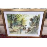 Watercolour woodland scene, signature lower right. 52 x 74cms.