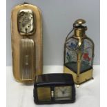 Novelty musical bakelite clock in the form of a radio, wall mounted musical clothes brush, musical