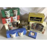 Ringtons Millenium 2000 tin, 2 pairs of snapshots jugs, Natures Bounty mugs and coasters and Ford