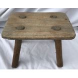 Small oak stool, 22cms w x 15cms d x 17cms h.Condition ReportOld filled worm holes to base.