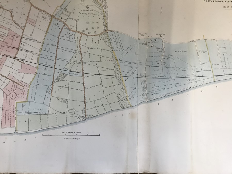 Large 19thC map of proposed railway line to Hull showing various potential routes, Swanland, North - Bild 5 aus 5
