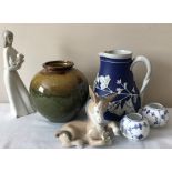 Ceramics to include Royal Copenhagan vases, Lladro Si, No mule, 19thC moulded vase a/f, green glazed
