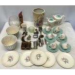 Mixed selection, Poole tea/coffee set 19 pieces missing side plate, chip to saucer rim, Radford vase