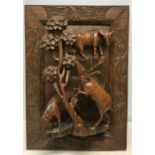 Heavy carved African wood three dimensional wall picture, Wildebeasts. 62 h x 44 w and overall depth