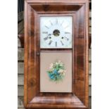 A 19thC Ansonia American mahogany wall clock with painted face and floral panel to front. 65 x 38.