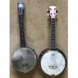 Delta blue solid back banjo and a Will Van Allen Revelation ukelele banjo.