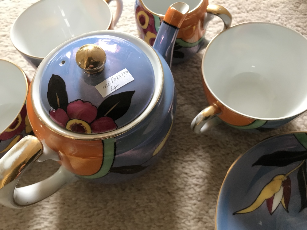 A bell china coffee service, coffee pot, six cups and saucers (1 a/f), milk and sugar with a bowl, - Image 5 of 5