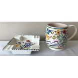 Poole pottery mug, 11cms h and ashtray.