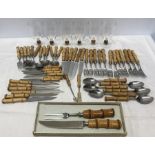 Japanese stainless steel bamboo handled cutlery set, 50 pieces plus 6 drinking glasses with bamboo