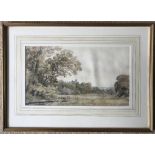 Framed watercolour, William Henry Pigott. British 1810-1901, Castle in Landscape. 19cms h x 33cms w.