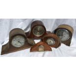 Five assorted wooden cased mantle clocks, for restoration.