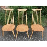 Three high stick backed quaker Ercol chairs plus 2 Windsor type. (5)