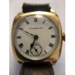 A vintage Thomas Russell and Sons 9 carat gold cased ladies wristwatch with white enamel dial,