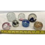 Caithness crystal glass paperweights, 3 small moon crystal, 1 small wisp, 1 large moonflower, 2