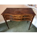 A good quality mahogany serpentine fronted inlaid and crossbanded side table. 2 short drawers over 1