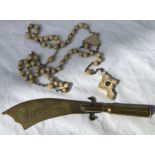 Stanhope rosary necklace with views of Arras, France, WW I trench art letter opener knife engraved