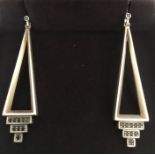 Modern Georg Jenson sterling silver earrings set with black diamonds, Art Deco design in original