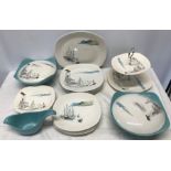 Midwinter Stylecraft, Cannes design dinnerware, drawings by Hugh Casson, 23 pieces, 6 large plates