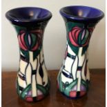 A pair of contemporary Moorcroft vases tublined with Charles Rennie Mackintosh design. 13cms h.