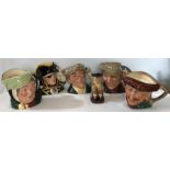 Collection of 6 Royal Doulton large Toby jugs, Sairy Gamp D5228, Lord Nelson D6932, The Busker