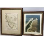 Framed coloured map, Cherry Cobb Sands, Keyingham Marshes, circa 1797, 24 h x 20cms w together