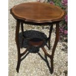 Edwardian mahogany inlaid window table, 75 h x 60cms w.Condition ReportWarp to top.