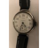 A 1916 Mappin Campaign or Officers watch, silver case, Longines movement. Marked inside AB, silver