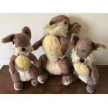 Three Merrythought Thumper rabbits from Bambi, stitched label to feet. Largest one with musical