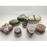 Seven various Limoges hand painted boxes with gilt mounts plus a Portuguese one.