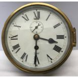 Sestrel brass ships clock, Olsen's Grimsby, 15cms d, backplate 20cms w.