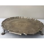 A hallmarked silver tray, London 1905. Maker, Goldsmiths and Silversmiths Co. Ltd. Scalloped edge