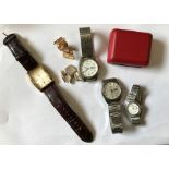 Wristwatches and cufflinks, Gents Sekonda gilt metal cased Champion with leather strap. Seiko ladies
