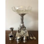 A good quality silver plated stand with associated glass bowl together with various silver including