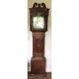 An oak and mahogany cross banded longcase clock, painted face depicting Raby Castle, Durham.
