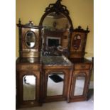 A good quality 19thC walnut and inlaid sideboard with marble top to centre and mirrored doors and